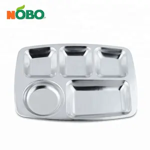 Compartimiento caliente 5 en 1, platos divididos, bandeja de comedor, escuela, oficina, Rectangular, de acero inoxidable - Product Image 1