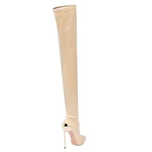 Signore di modo Calzature Raso Alti Stiletto Stretch Stivali Scarpe Da <span class=keywords><strong>Donna</strong></span> In Metallo Punta a punta Stivali Tacco Alto Sopra Il Ginocchio OEM - Product Image 4
