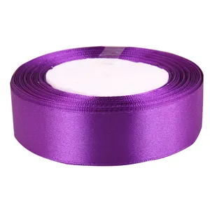 Stock wholesale 100% polyester purple satin ribbon , 1.5 cm 5/8 inch make rosette flower sateen ribbon