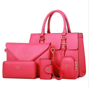 Trung Quốc Chất Lượng Cao Lady Bán Buôn Giá Rẻ 5 Piece Set Pu Leather Key Case Cartera Tote Túi Xách Tay Túi Xách Tay Túi Xách Với Logo Tùy Chỉnh