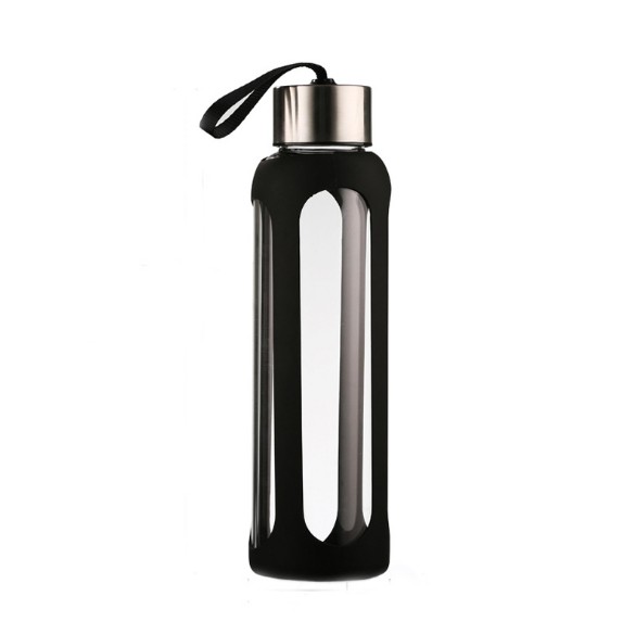 Classic Glass Water Bottle with Black Silicone Sleeve Stainless Steel Lid Water Bottle