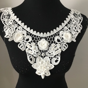 <span class=keywords><strong>Collar</strong></span> de Encaje con Cuentas de Perlas de Seda de Leche con Flores 3D, Encaje para Blusa - Product Image 2