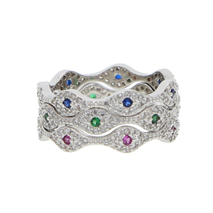 Bling Bạc Mạ Thời Trang Phụ Nữ Đồ Trang Sức Micro Pave 5A CZ Màu Xanh Màu Xanh Lá Cây Màu Đỏ Thổ Nhĩ Kỳ Mắt Ác Eternity Ban Nhạc Vòng - Product Image 3