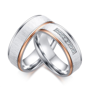 Anillos <span class=keywords><strong>de</strong></span> boda <span class=keywords><strong>de</strong></span> color plateado Zirconia cúbica amor promesa parejas anillos conjunto Acero inoxidable <span class=keywords><strong>alianza</strong></span> boda banda - Product Image 1