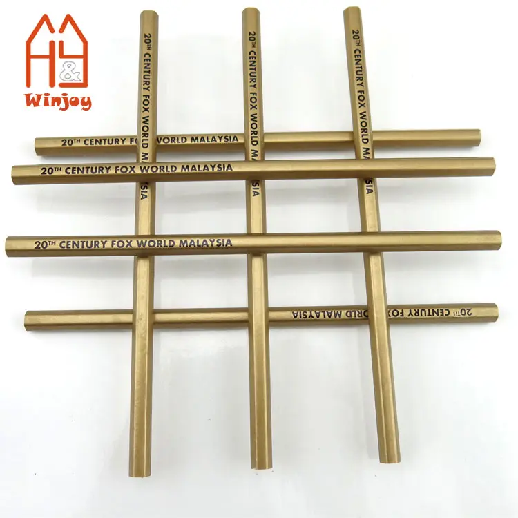 7 inch hexagonal shape gold pencil with custom logo printing,standard HB pencil.