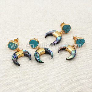 WT-E301 Più Nuovo Disegno Naturale di shell Dell'aliotide crescent corno Orecchino, 24 k placcato <span class=keywords><strong>oro</strong></span> turchese fascino crescent <span class=keywords><strong>orecchini</strong></span> corno - Product Image 3