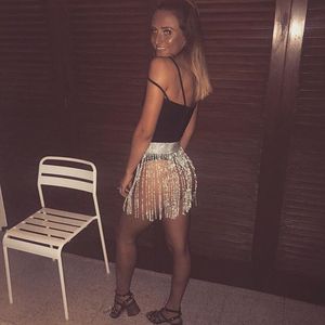 YSMARKET Metal Tassel Mini <strong>Skirt</strong> Women Sexy Night Club Clothes Chain Diamond Summer Sequin <strong>Skirts</strong> Ladies Rhinestone Gold <strong>Silver</strong> - Product Image 5