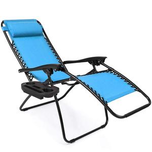Silla de gravedad cero plegable azul claro con almohada y portavasos para terraza Patio de playa - Product Image 3