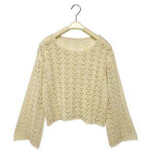 Новинка, популярный дизайн, женский короткий пуловер, модный вязаный крючком Прозрачный женский свитер