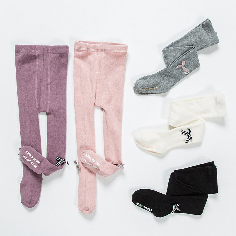 Оптовая продажа, противоскользящие милые детские колготки для девочек с галстуком-бабочкой B17362