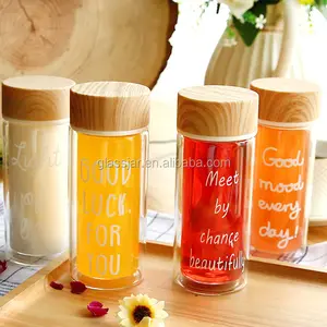 Doppel wand glas wasser flasche mit customized cap