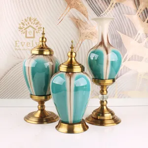 ceramic vases set blue Suppliers-Jingdezhen China handicraft beauty antique ceramic pot art flower vase set