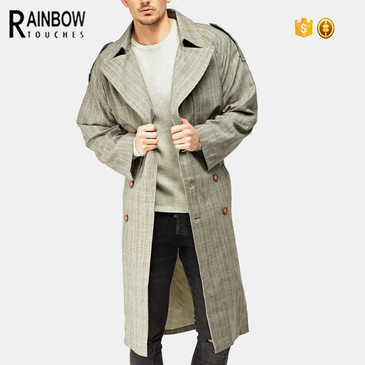 Long Plaid Herren Spring Trenchcoat Custom Winter Long Coat Man