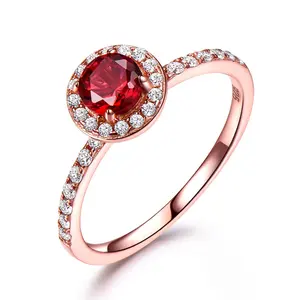 Wholesale Gold Plating Fancy 3A Cz Ruby Natural Gemstone 925 Sterling Silver Womans Ring Jewelry