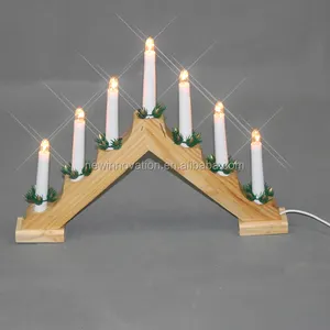 hot sale item christmas decoration 7L warm white LED wooden candle bridge light with cable and plug