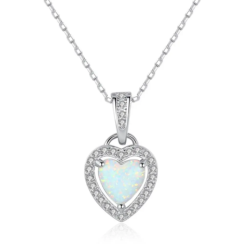 CZCITY-colgante de ópalo en forma de corazón para mujer, cadena de eslabones de plata, collar de corazón de Ley 925