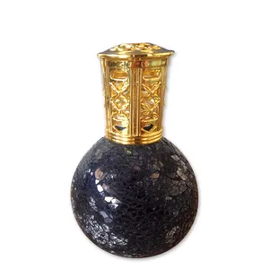 Full Black color with royal design lid Handmade Mosaic Glass Incense Burner