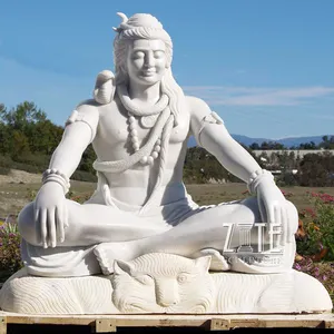 Antike Lebensgröße indischer Stein Lord Shiva Skulptur Marmor Hindu Gott Statue im Freien