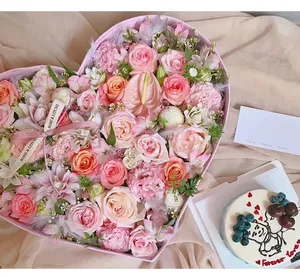 Luxus große extra große Herzform matte Blume Rose Pappe Papier verpackungs set XXL Herz blume Geschenk box Verpackung