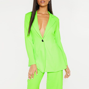 Neon <span class=keywords><strong>verde</strong></span> manica lunga scollo a v moda blazer <span class=keywords><strong>Mini</strong></span> <span class=keywords><strong>abito</strong></span> Casual donna abiti da ufficio - Product Image 4