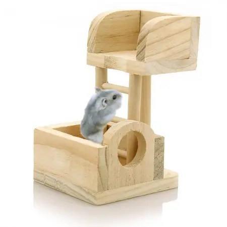 Wooden Lookout Tower Platform Station Toy for Pet Rat Hamster Mouse