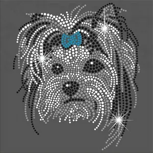 Cute Dog Rhinestone Transfer, Hot Fix Motif For Lady Shirt