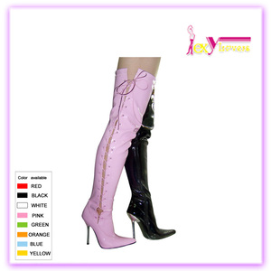 <span class=keywords><strong>Botas</strong></span> de tacón alto de piel sintética para <span class=keywords><strong>mujer</strong></span>, botines italianos de talla grande con encaje lateral, <span class=keywords><strong>botas</strong></span> altas hasta el muslo para baile, club nocturno - Product Image 2