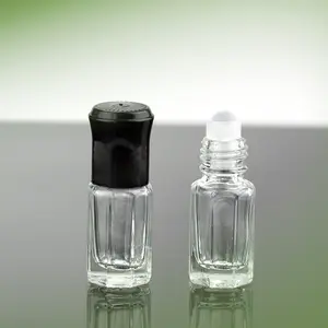 New style octagonal shape empty glass bottle of attar perfume oil with glass roller 3ml