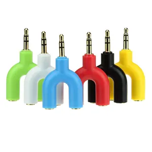 Hot selling U shape 2 in1 3.5mm jack male to 2 female stereo audio splitter converter adapter for mp4 headphone