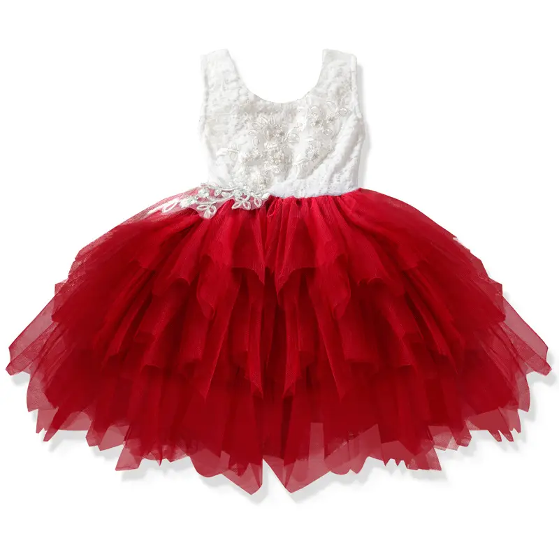 Summer Baby Girls First Birthday Princess Dress Lace Tulle Layer Tutu Skirts Flower Dress For Girls