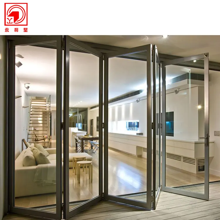 Bên ngoài Không Thấm Nước Temper Kính Patio Bifold Nhôm Gấp Cửa