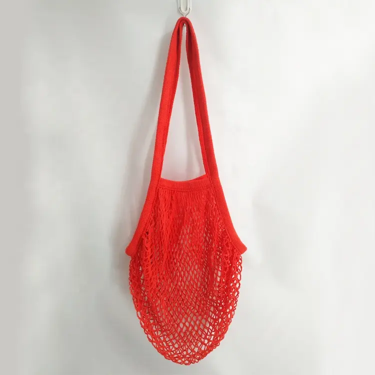 Red de verduras reutilizable, personalizada, rojo muerto, bolsa de algodón para frutas, lavable, con asas largas