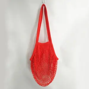 Red Net Bag Customized Dying Red Washable Reusable Vegetable Net Mesh Market Cotton Fruit Bag With Long Handles