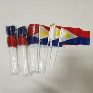 Bon marché stock 100% polyester petit Mini drapeau philippin à main avec poteau