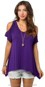 Cộng Với Kích Thước XXL Mùa Hè Sexy Ngắn Tay Áo Tắt Vai Áo Cánh TEE <span class=keywords><strong>Tops</strong></span> Phụ Nữ Phụ Nữ Giản Dị HEM Không Thường Xuyên Áo Sơ Mi Áo Sơ Mi - Product Image 3