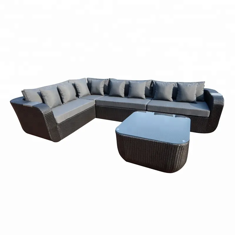 Teras Modern Furnitur Luar Ruangan Sala Jardin Bantal Sofa Taman Sudut Bentuk L Set Sofa Mebel Rotan Luar Ruangan