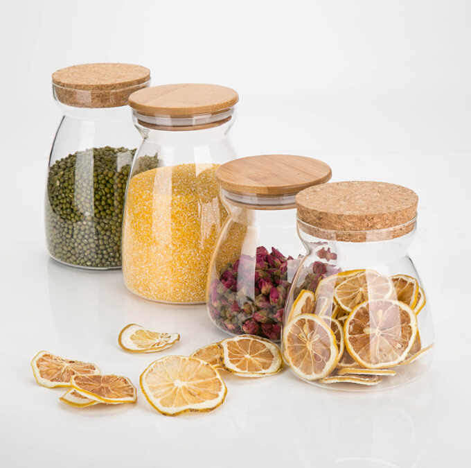 lightweight borosilicate glass jar  heat resistant glass jar with cork lid