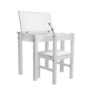 木制白色孩子研究桌子设置儿童研究书桌和椅子