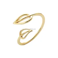 Elegante zwei offene Blätter Ringe Modeschmuck 2017 vergoldeten Ring für Frauen Mädchen alle Finger Ring