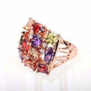LUOTEEMI Big Crystal Natural Stone Matching New Fashion Colorful <strong>Gold</strong> <strong>Dainty</strong> Finger Statement for Woman Color <strong>Ring</strong> - Product Image 5
