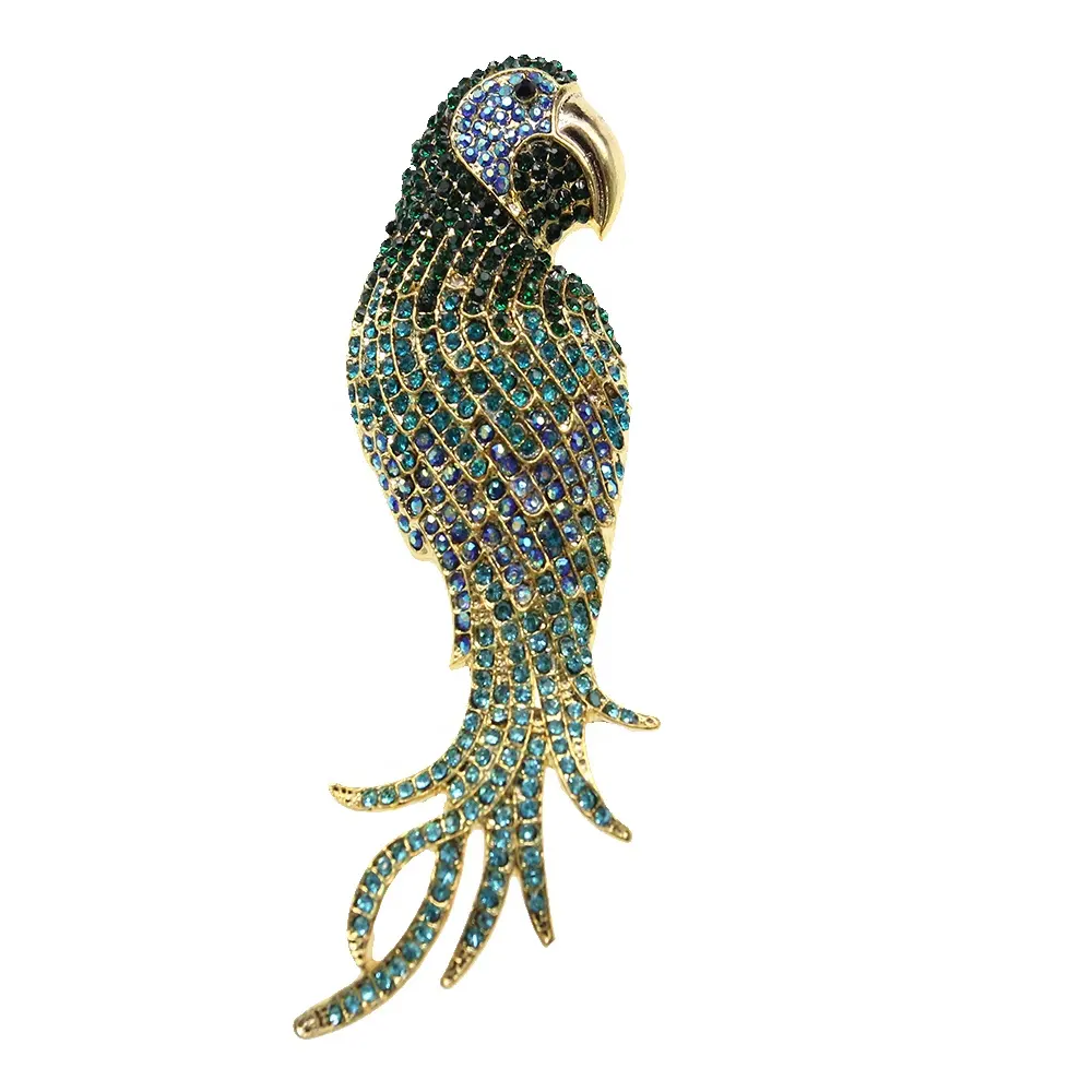 Broche luxuoso de papagaio, pássaros, strass, animal, broche de pássaros, pin, mulheres, broche de joias