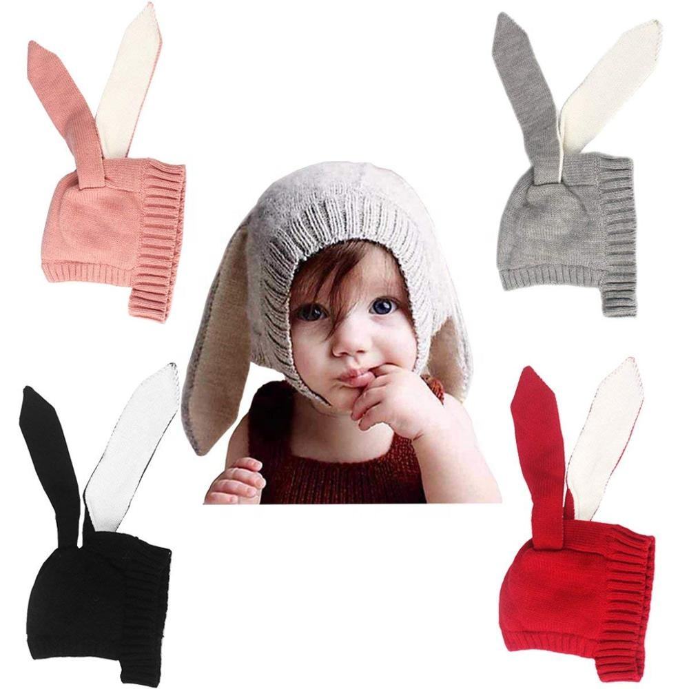 2018 New Trend Cute Baby Knitted Long Bunny Ears Hat, Baby Long Eared anima  Bunny Hats