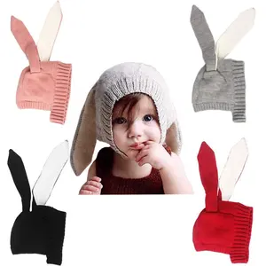 2018 New Trend Cute Baby cappello lungo con orecchie da coniglio lavorato a maglia, cappelli da coniglio anima con orecchie lunghe per bambini