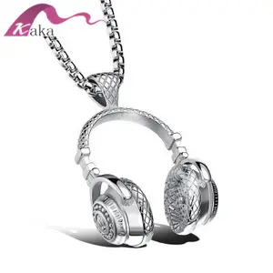 Hip Hop Punk Gothic Cool Stainless Steel Vintage Musical Headphones Headset Pendants Necklaces for Men