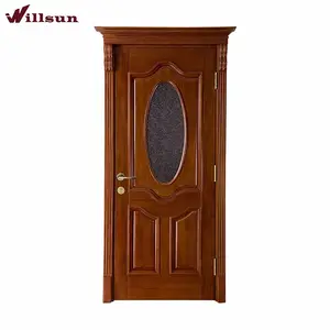 Turkey wood 2 panel door interior model with oval stained glass