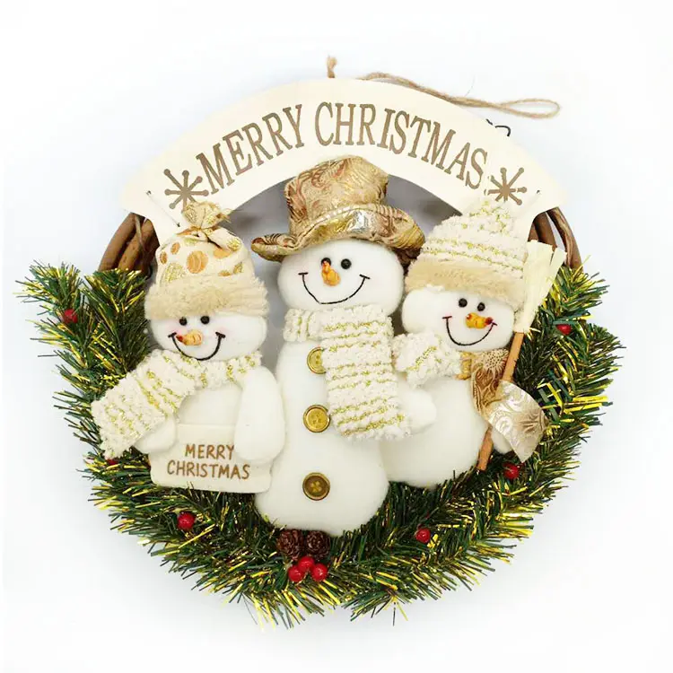 Commercio all'ingrosso artificiale feltro oro pupazzo di neve ornamenti decorazione frontale porta Corona Di Natale
