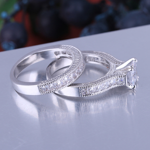스파클링 숙녀 실버 패션 반지 포장 솔리테어 신부 세트 스털링 실버 - Product Image 5