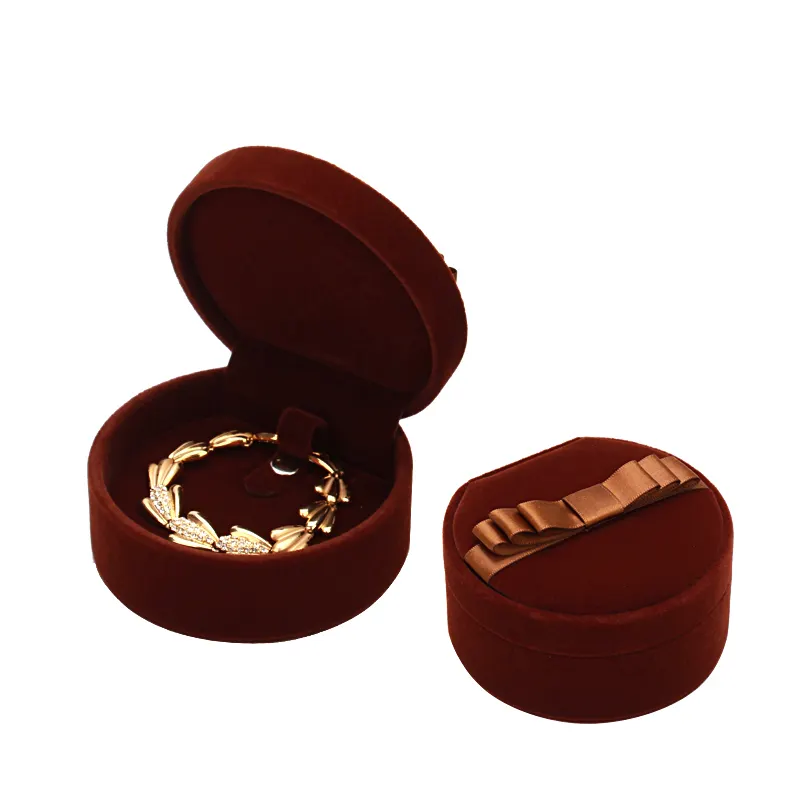 Hot sales custom velvet jewelry packaging gift box luxury necklace earrings ring round velvet jewelry box