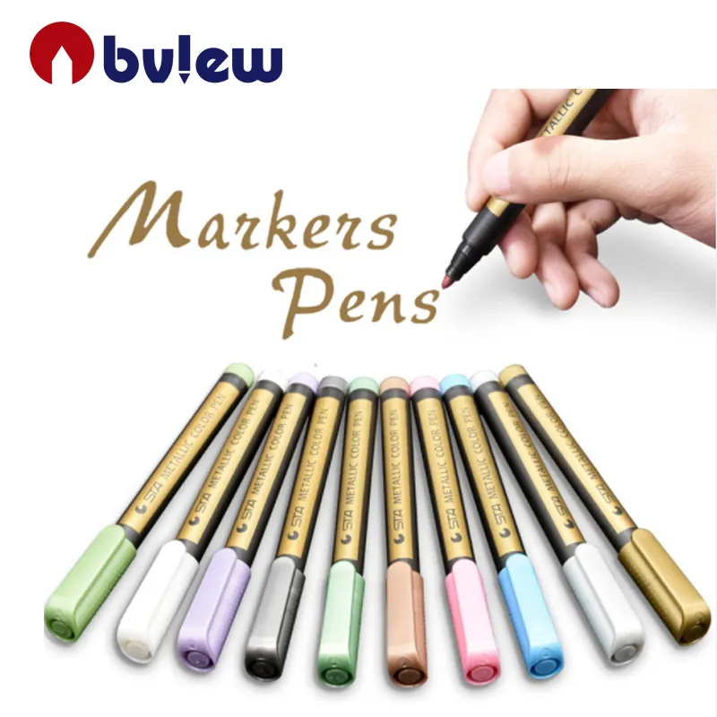 Metallic Markers Pen voor Rock Schilderen, Set van 10 Metallic Kleur Glitter Verf Markers voor Volwassen Kleurboeken, paasei