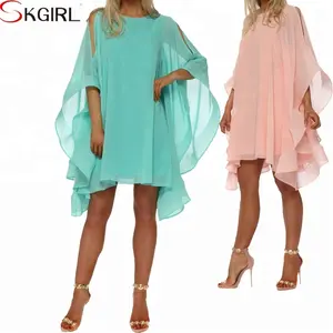 Robe en mousseline de soie pour femmes, photos, manches chauve-souris, grande taille, à porter pour un mariage